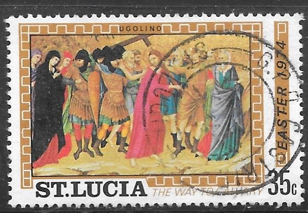 St Lucia 352: 35c The Way to Calvary, by Ugolino da Siena, used, F-VF