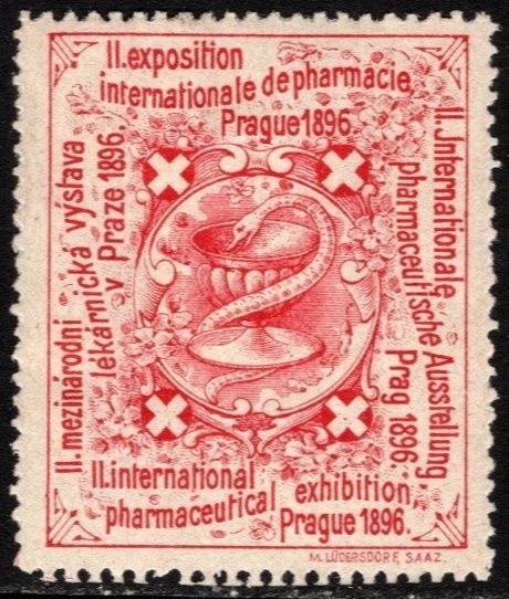 Scarce 1896 Czechoslovakia Poster Stamp International Pharmacy Exhibition (Red)