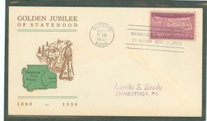US 858 1939 3c Washington / Golden Jubilee of Statehood on an addressed FDC with an Olympic, WA and A Linprint Cachet