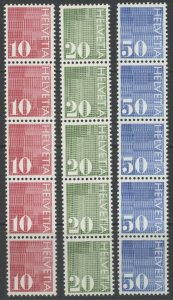 Switzerland 521-3 ** mint NH coil strips with control numbers (2206 88)