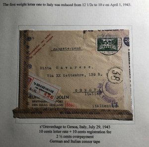 1943 The Hague Netherlands Censored Commercial Cover To Genoa Italy