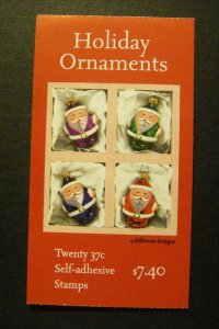 BK298, Scott 3890b, c, d, 37c Ornaments, complete booklet of 20, MNH Beauty