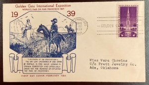 852 #1 First Cal Craft Cachet  Golden Gate Expo FDC 1939