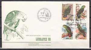 Brazil, Scott cat. 1715-1718. Parrots issue. First Day Cover. ^