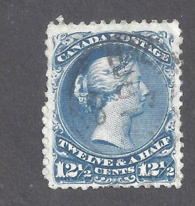 CANADA # 28 VF USED 12 1/2c DEEP BLUE LARGE QUEEN HALIFAX CANCEL BS27633