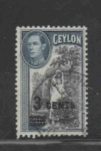 CEYLON #290 1940 3c ON 20c KING GEORGE VI & PICKING TEA F-VF USED d