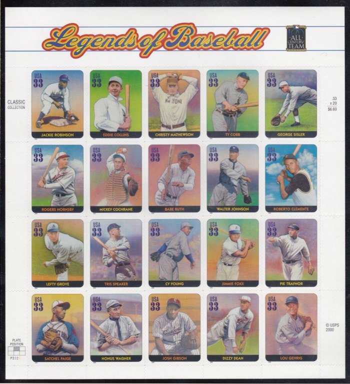 US #3408, 33c Baseball Sheet, VF mint never hinged, fresh   STOCK PHOTO