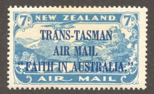 New Zealand Scott C5 Unused LHOG - 1934 7p 1st Air Mail Flight NZ to Australia