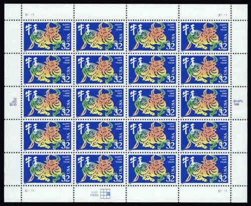 USA Sc#3120 32¢ Chinese New Year - Year of the Ox Full Sheet (1997) MNH