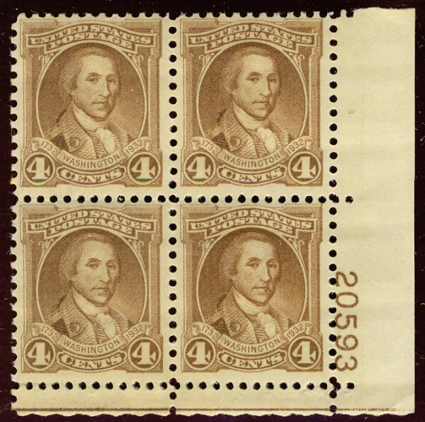 US #709 PLATE BLOCK, VF/XF mint never hinged,  super fresh color,  wonderful ...