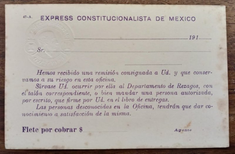 Stationary cover República Mexicana tarjeta postal 1c and 10c overprint as seen