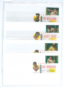 US 4694-4697 Major League Baseball; each stamp on unaddressed first day of issue (4) cover.