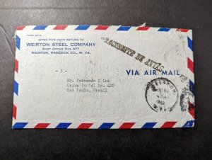 1940 USA Airmail Crash Cover Weirton WV to Sao Paulo Brazil Sikorsky S43