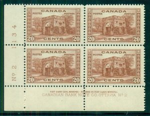 CANADA #243, 20¢ red brown, Plate No. Blk of 4, NH, VF, Unitrad $225.00
