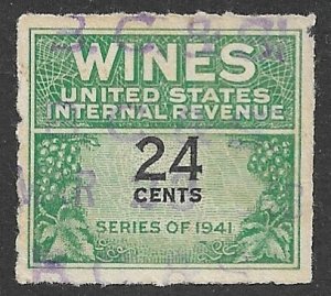 USA REVENUES 1942 24c Cordials Wines Revenue Sc RE131 VFU Grapes Topical