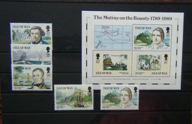 Isle of Man 1989 Bicentenary of the Mutiny on the Bounty set & M/S MNH 