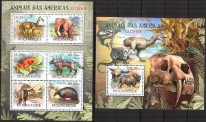 Mozambique 2012 Extinct Animals Elephants Frogs Bison's Sheet + S/S MNH