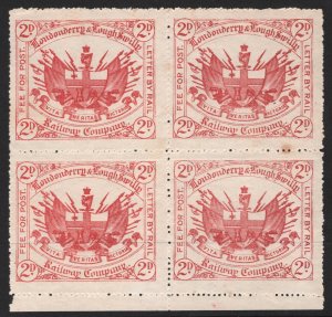 GB Ireland LONDONDERRY LOUGH SWILLY RAILWAY 2d Red Letter Stamp BLOCK MNG SS3182