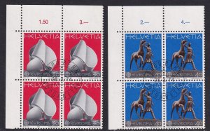 Switzerland   #594-595 cancelled 1974 Europa in blocks of 4