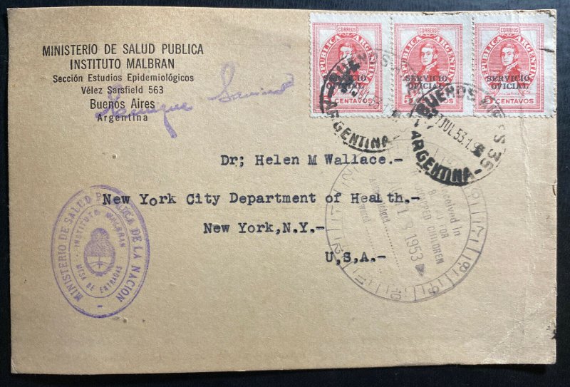 1953 Buenos Aires Argentina Postcard Cover To New York USA Health Minister