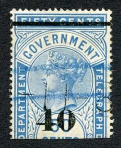 Ceylon Telegraphs SGT46 40c on 50c Blue Type T41 Cat 5