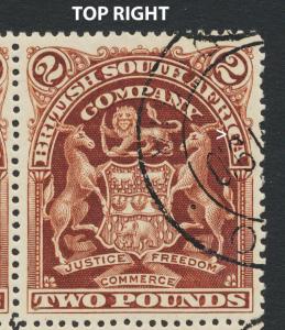 RHODESIA 1898 £2 BLOCK WITH RE-ENTRIES VF USED SG#91  (SEE BELOW)