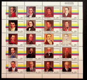 COLOMBIA Sc 1110 NH MINISHEET OF 1995 - PRESIDENTS - (CT5)