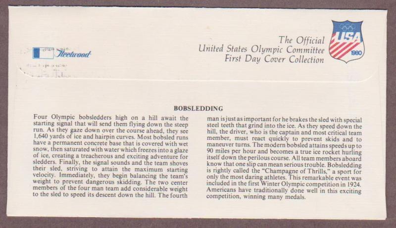 US # 1795 - # 1798 13th Winter Olympic Games on 1 Fleetwood FDC - I Combine S/H