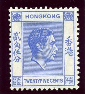 Hong Kong 1938 KGVI 25c bright blue superb MNH. SG 149. Sc 160.