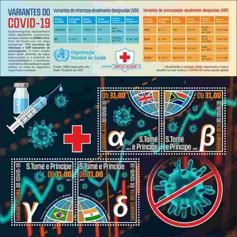 St Thomas - 2021 Pandemic Variants - 4 Stamp Sheet - ST210628a