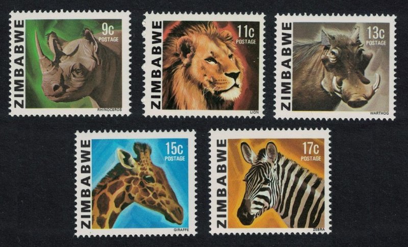 Zimbabwe Rhinoceros Lion Warthog Giraffe Zebra Wild Animals 5v 1980 MNH