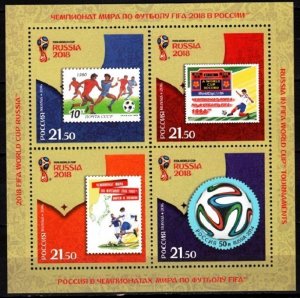 RUSSIA 2016 Soccer: FIFA World Cup 2018 (V). Stamps on Stamps. Souvenir sht, MNH