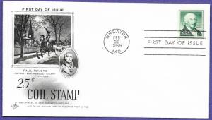 1059A, PAUL REVERE 25c COIL, 1965 U/A ARTCRAFT FIRST DAY COVER.