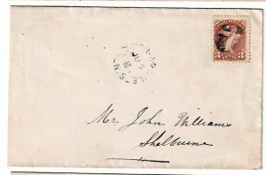 Canada Small Queen #37 cover.  Lower Argyle, NS.  One-of  Circa 1885   (545)