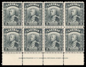 Sarawak 1941 2c black BRADBURY WILKINSON Imprint block superb MNH. SG 107a.