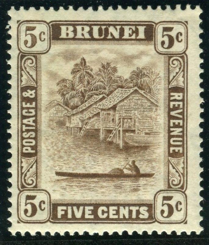 BRUNEI-1933 5c Chocolate 5c RE-TOUICH.  A lightly mounted mint example Sg 68a