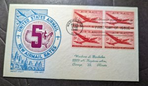 1946 USA Airmail Cover Washington DC to Chicago IL New Airmail Rates Cachet