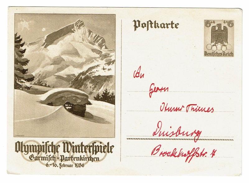 Germany 1936 Olympics Mountain View, Postal Card, Used - Lot 100817