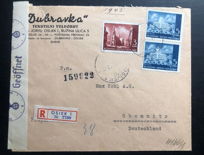 1943 Osiek Croatia Germany Censored Commercial Cover To Chemnitz