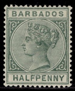 BARBADOS QV SG89, ½d dull green, LH MINT. Cat £35.