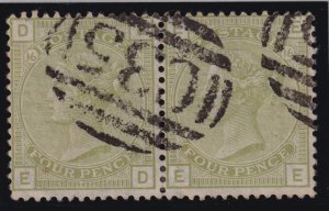 Great Britain S.G. 153 (1877) 4d sage green Victoria Pair Used in Panama C35 VF