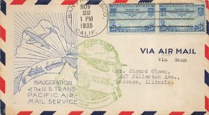 C20 25c TRANS-PACIFIC AIR MAIL - Grimsland cachet - Guam backstamp