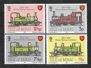 SE)1973 ISLE OF MAN, CENTENARY OF STEAM RAILWAYS, 4 MNH STAMPS