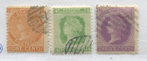 Prince Edward Island QV 1872 1 cent, 4 cents, and 12 cents used