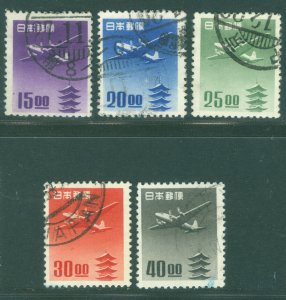 JAPAN  1951  Plane & PAGODA sen unit set   Sk# A11-15  used  a)