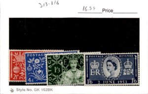 Great Britain, Postage Stamp, #313-316 Mint Hinged, 1953 Queen Elizabeth (AF)