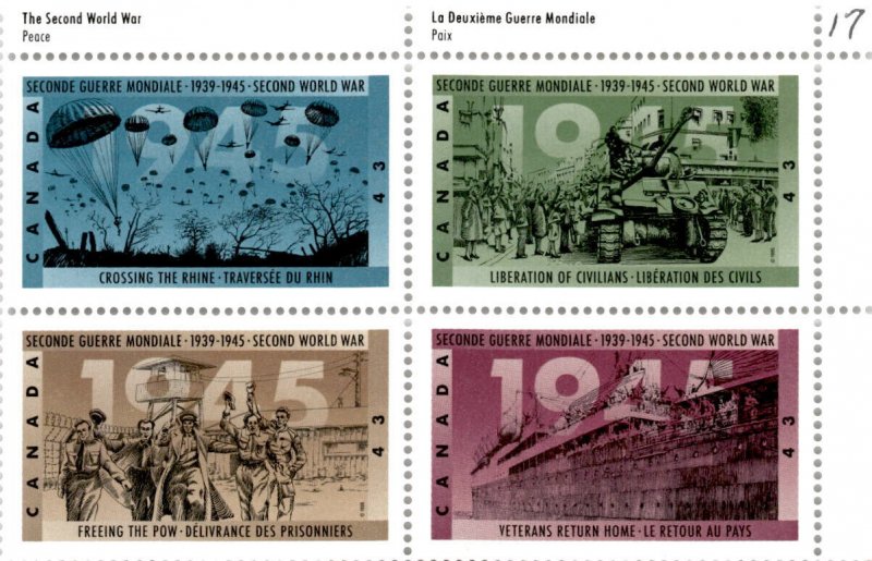 Canada, Postage Stamp, #1544a Block Mint NH, 1995 World War 2 (AB)