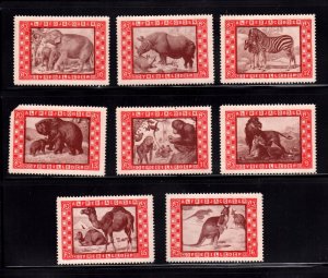 Danish Vignette Stamps Lot of 8 Alfred Jacobsen Animal Pictures- Exotic Animals