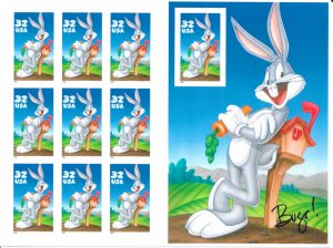 3138 MNH, Bugs Bunny, Sheet of 10,  Imperf Single  scv: $130,  FREE  SHIPPING