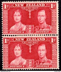 NEW ZEALAND 1937 KGVI 1d Carmine Coronation Vertical Pair SG599 MH